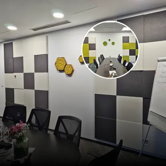 Decibel-Office Transformation with Colourful Acoustic Panels